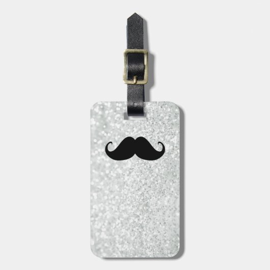 Funny Black Mustache en White Sparkle Bling Bagagelabel (Voorkant verticaal)