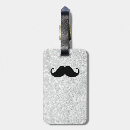 Funny Black Mustache en White Sparkle Bling Bagagelabel (Achterkant verticaal)