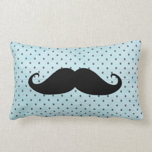 Funny Black Mustache op Blauwgroen blauwe pokadots Kussen