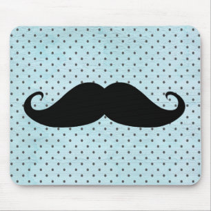Funny Black Mustache op Blauwgroen blauwe pokadots Muismat