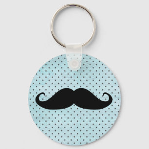 Funny Black Mustache op Blauwgroen blauwe pokadots Sleutelhanger
