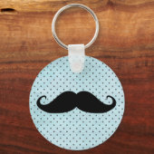 Funny Black Mustache op Blauwgroen blauwe pokadots Sleutelhanger (Voorkant)