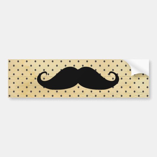 Funny Black Mustache op  gele pokadots Bumpersticker (Voorkant)