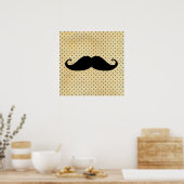 Funny Black Mustache op gele pokadots Poster (Keuken)