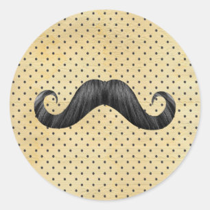 Funny Black Mustache op gele pokadots Ronde Sticker