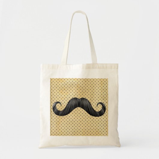 Funny Black Mustache op gele pokadots Tote Bag (Voorkant)