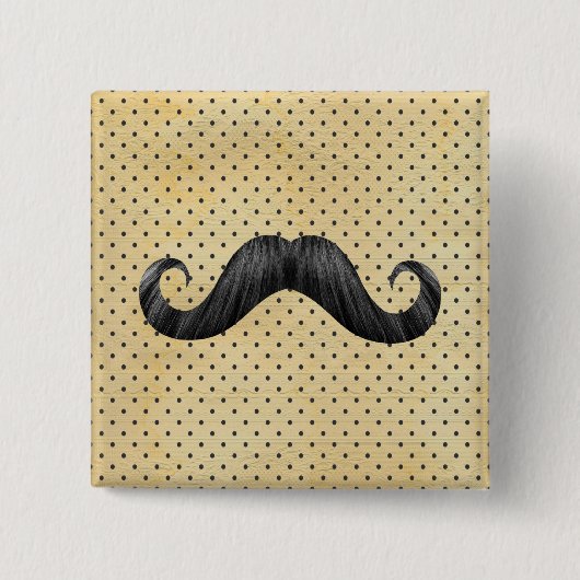 Funny Black Mustache op gele pokadots Vierkante Button 5,1 Cm (Voorkant)