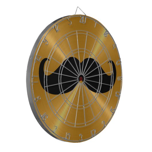Funny Black Mustache op Metal Gold-achtergrond Dartbord (Voorkant Links)