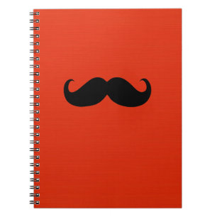 Funny Black Mustache op Oranje rode achtergrond Notitieboek