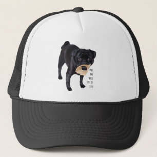 Funny Black Pug Haal grote bites uit het leven Trucker Pet