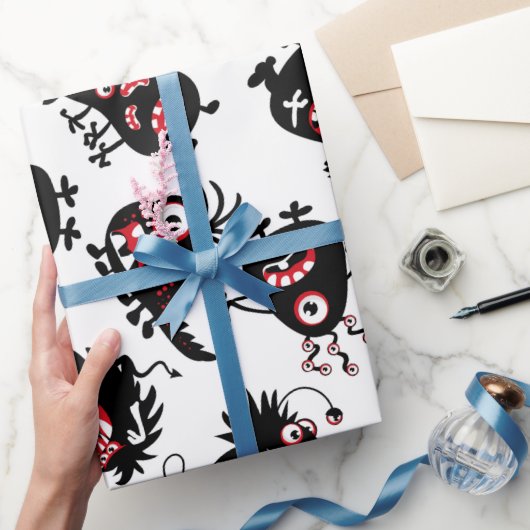 FUNNY BLACK SCARY MONSTERS WRAPPING PAPER CADEAUPAPIER (Geschenken)