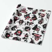 FUNNY BLACK SCARY MONSTERS WRAPPING PAPER CADEAUPAPIER (Uitgerold)