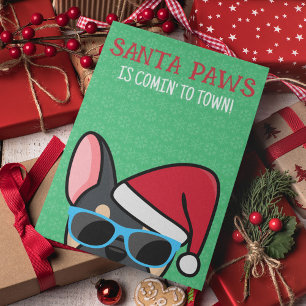 Funny Black Tan Frenchie Santa Paws Kerstmis Kaart
