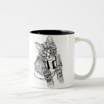 Funny Black & White Cat in hoofdtelefoonillustrati