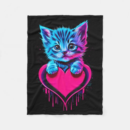 Funny Blacklight Glitch Art Cute Cat Kitten Valent Fleece Deken (Voorkant)