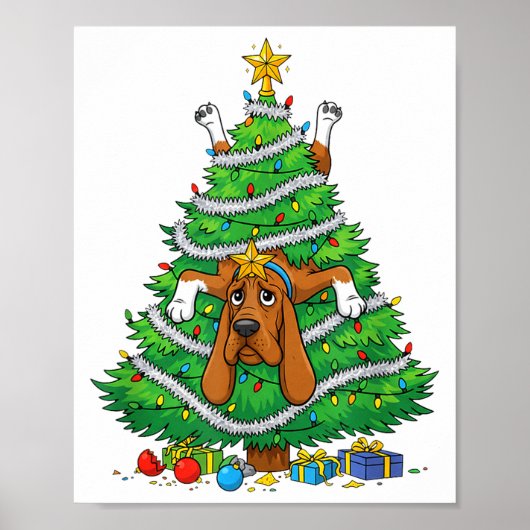 Funny Bloodhound Dog Christmas Tree Lights Kids Me Poster (Voorkant)