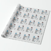Funny Blue and Grey Computer Nerd met kat Cadeaupapier (Uitgerold)