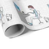 Funny Blue and Grey Computer Nerd met kat Cadeaupapier (Rol Hoek)