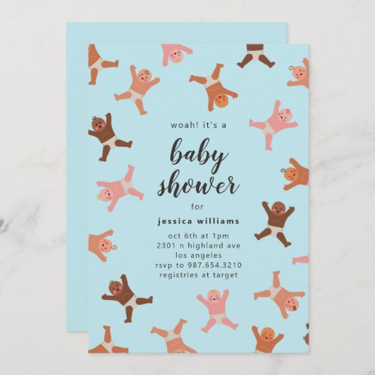 Funny Blue Boy Shower of Babies Invitation (Devant / Derrière)