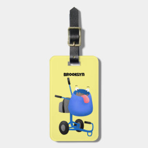 Funny blue cement mixer cartoon illustratie bagagelabel
