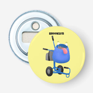 Funny blue cement mixer cartoon illustratie button flesopener