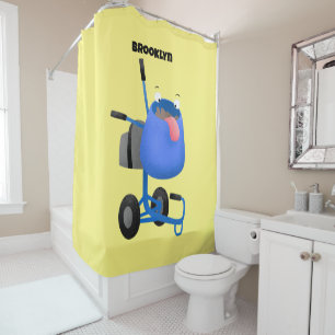 Funny blue cement mixer cartoon illustratie douchegordijn