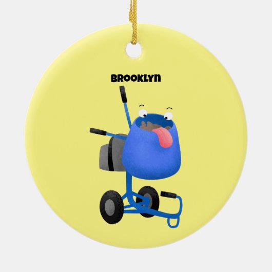 Funny blue cement mixer cartoon illustratie keramisch ornament (Achterkant)
