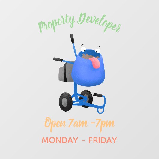 Funny blue cement mixer cartoon illustratie raamsticker (Vel)