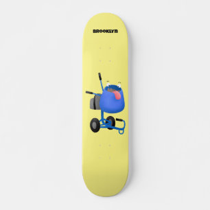 Funny blue cement mixer cartoon illustratie skateboard