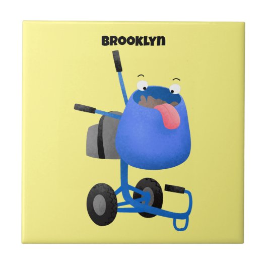 Funny blue cement mixer cartoon illustratie tegeltje (Voorkant)
