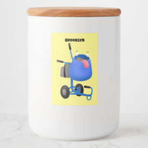 Funny blue cement mixer cartoon illustratie voedselcontainer etiket