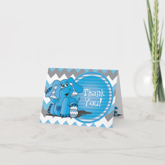 Funny Blue Chevron Silly Elephant Cartes de notes (Devant)
