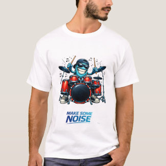 Funny Blue Drummer Character Music Illustration T-shirt