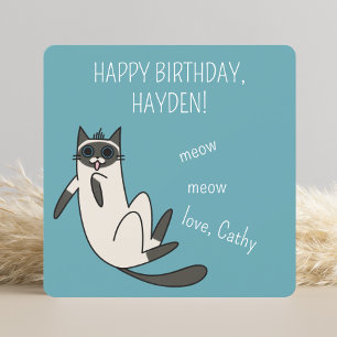 Funny Blue Eyes Siamese Cat Birthday Kaart