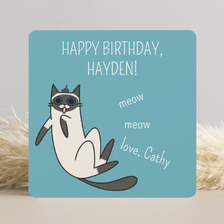 Funny Blue Eyes Siamese Cat Birthday Kaart