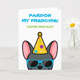 Funny Blue French Bulldog Frenchie Birthday Kaart