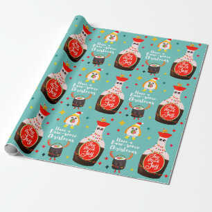 Funny Blue Kawaii Sushi Lover Merry Kerstmis Cadeaupapier