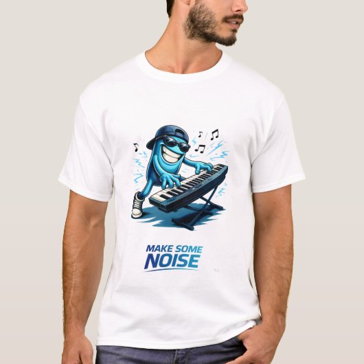 Funny Blue Keyboard Player Character Music  T-shirt (Voorkant)