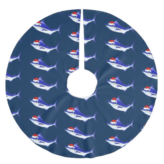 Funny Blue Marlin Santa Claus Kerstboom Rok (Voorkant)