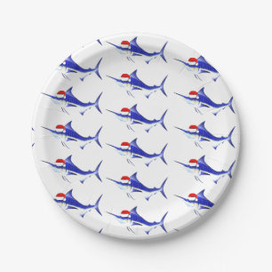 Funny Blue Marlin Santa Claus Papieren Bordje