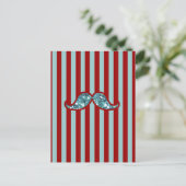 FUNNY BLUE MUSTACHE GLITTER RED STRIPES BRIEFKAART (Staand voorkant)