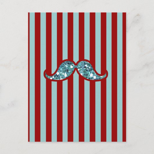 FUNNY BLUE MUSTACHE GLITTER RED STRIPES BRIEFKAART (Voorkant)