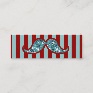 FUNNY BLUE MUSTACHE GLITTER RED STRIPES MINI VISITEKAARTJE