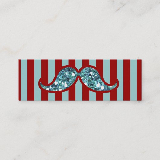 FUNNY BLUE MUSTACHE GLITTER RED STRIPES MINI VISITEKAARTJE (Voorkant)