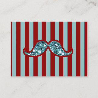 FUNNY BLUE MUSTACHE GLITTER RED STRIPES VISITEKAARTJE