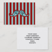FUNNY BLUE MUSTACHE GLITTER RED STRIPES VISITEKAARTJE (Voorkant / Achterkant)