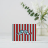 FUNNY BLUE MUSTACHE GLITTER RED STRIPES VISITEKAARTJE (Staand voorkant)