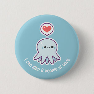 Funny Blue Octopus Ronde Button 5,7 Cm