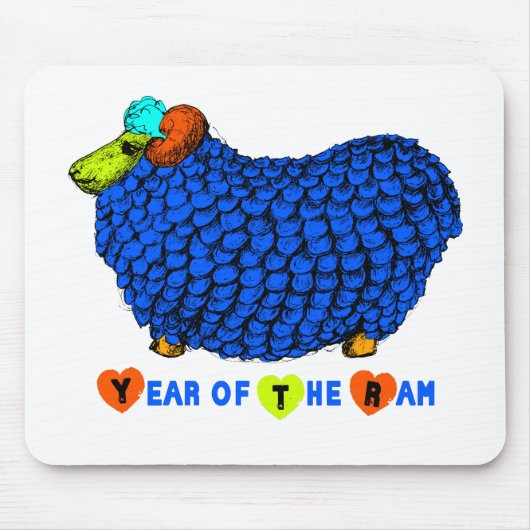 Funny Blue Ram Chinees Jaar Zodiac Mousepad Muismat (Voorkant)