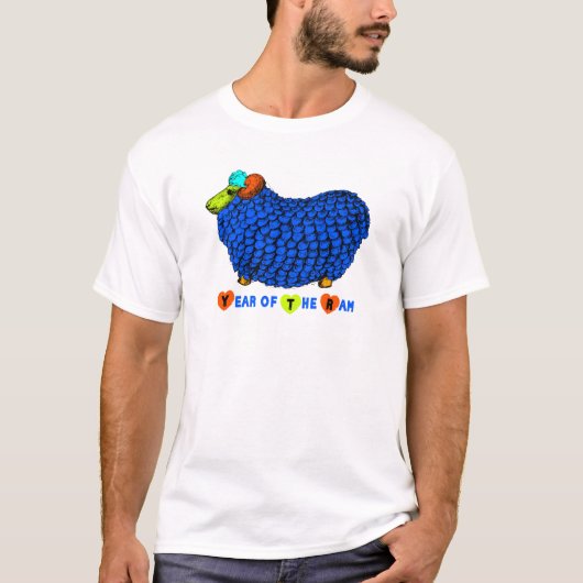 Funny Blue Ram Chinees nieuwjaar Zodiac M White T- T-shirt (Voorkant)